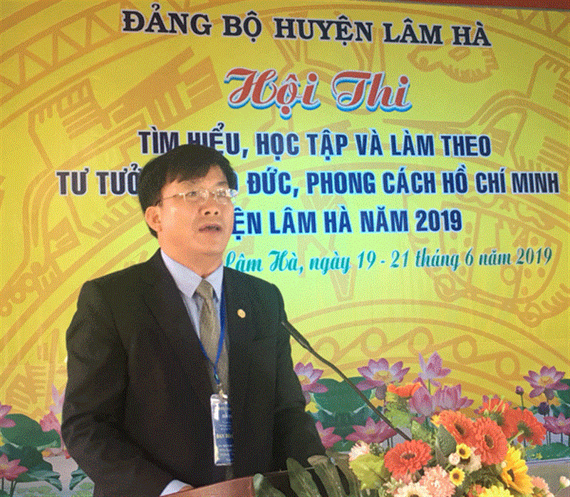 Đồng chí Hoàng Thanh Hải - Bí thư Huyện ủy Lâm Hà phát biểu khai mạc hội thi